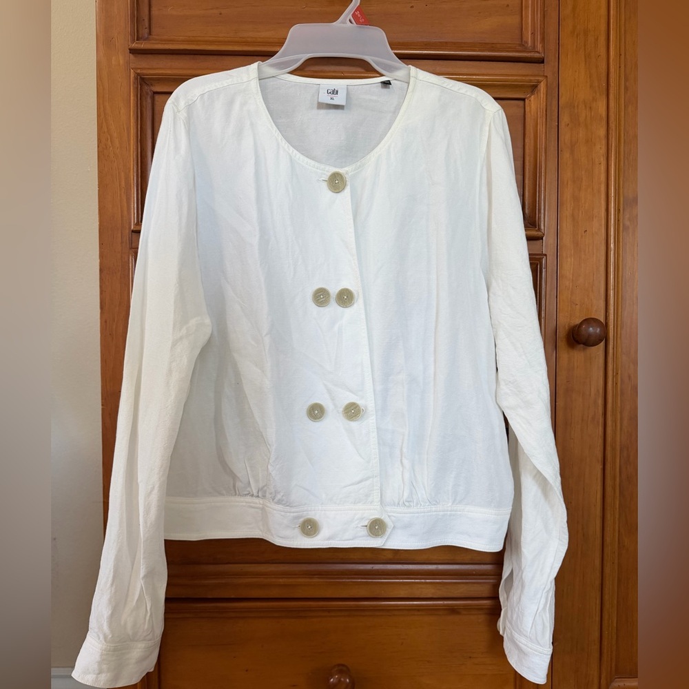 CAbi White Double-Breasted Linen Blend Jacket
